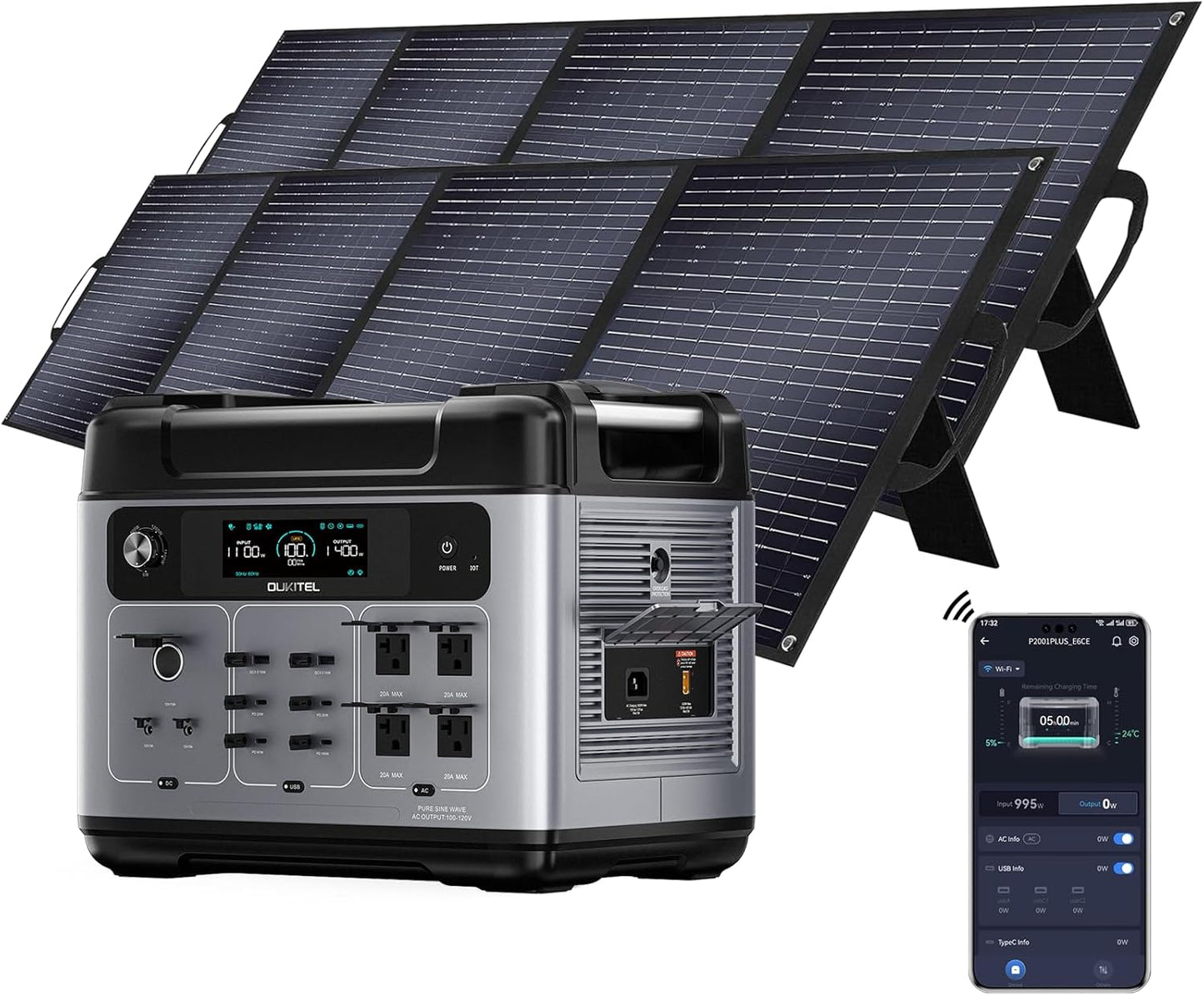 Portable 2400W Solar Generator + Panels - Fast Charging - Emergency Power Station