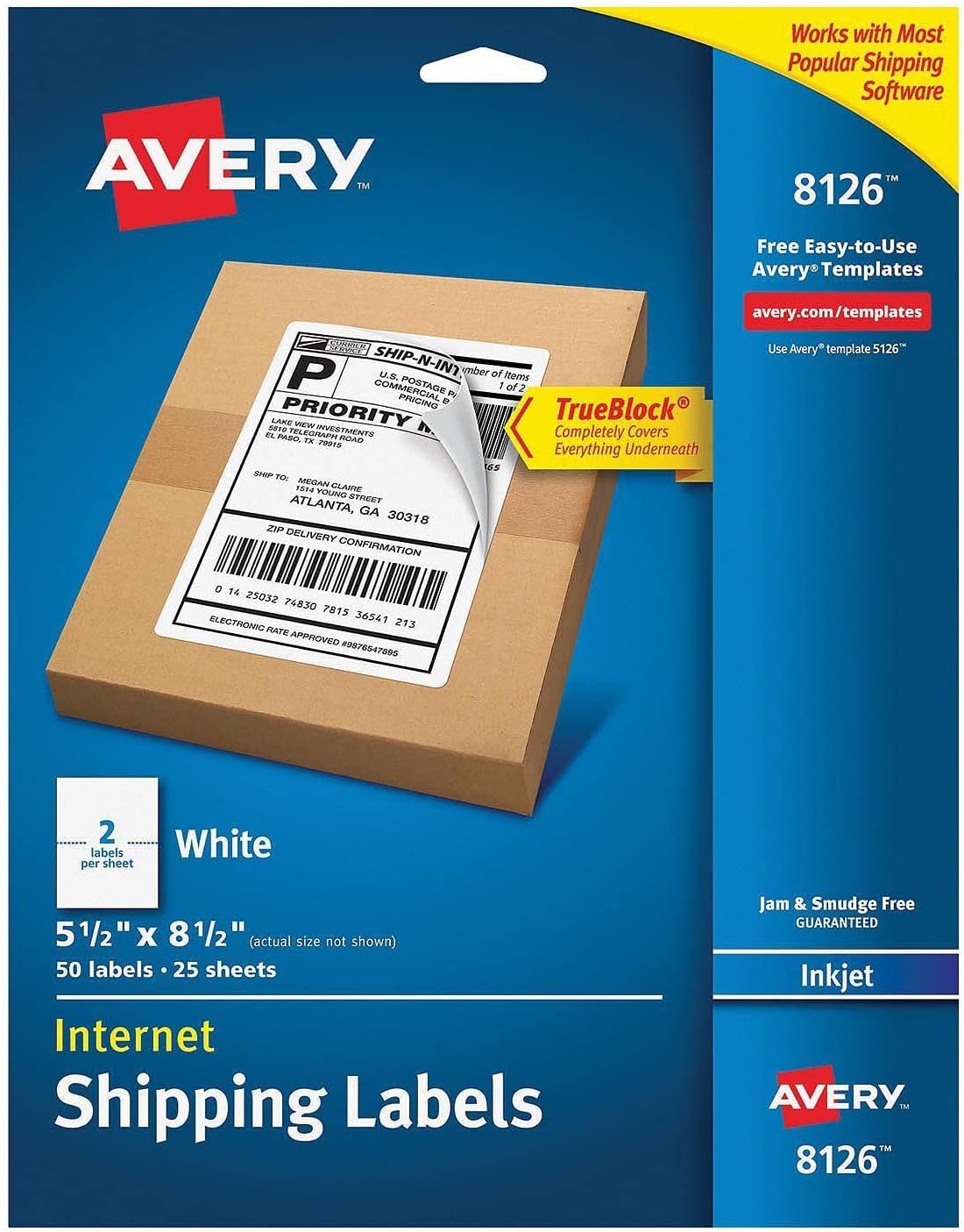 Avery 8126 Inkjet Shipping Labels, Easy to Print & Peel