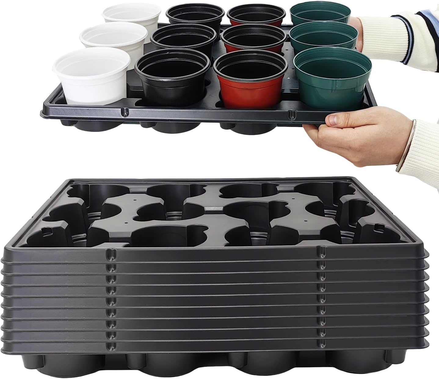 12 Cell Round Nursery Pots Trays for 4 Inch Seedlings - 10-Pack
