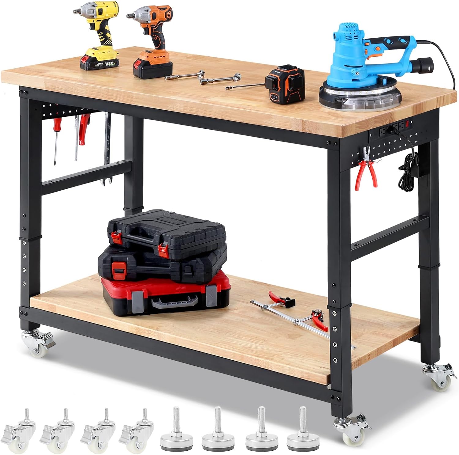 Adjustable 60 Inch Work Bench for Garage with Storage Solutions