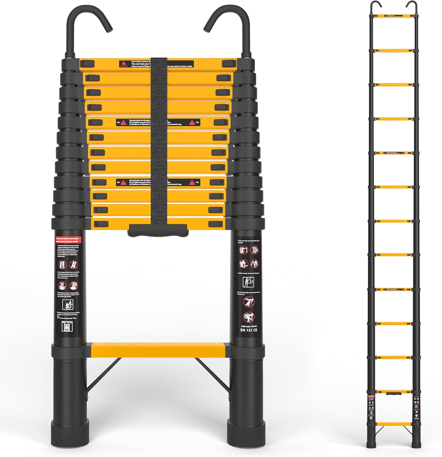 12.5 FT Telescoping Ladder with Hooks for Home and Roof Use