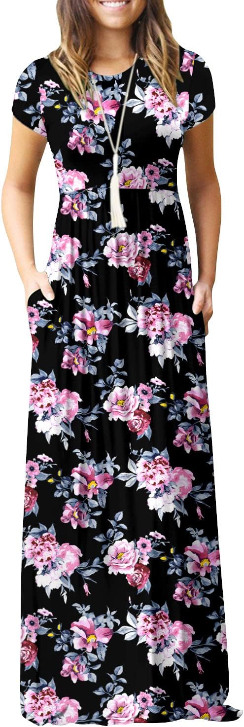 EUOVMY Women's Short Sleeve Maxi Dress with Pockets for All Occasions