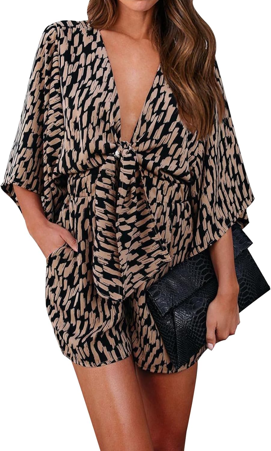 Floral Print Womens Jumpsuit Shorts with Pockets for Summer