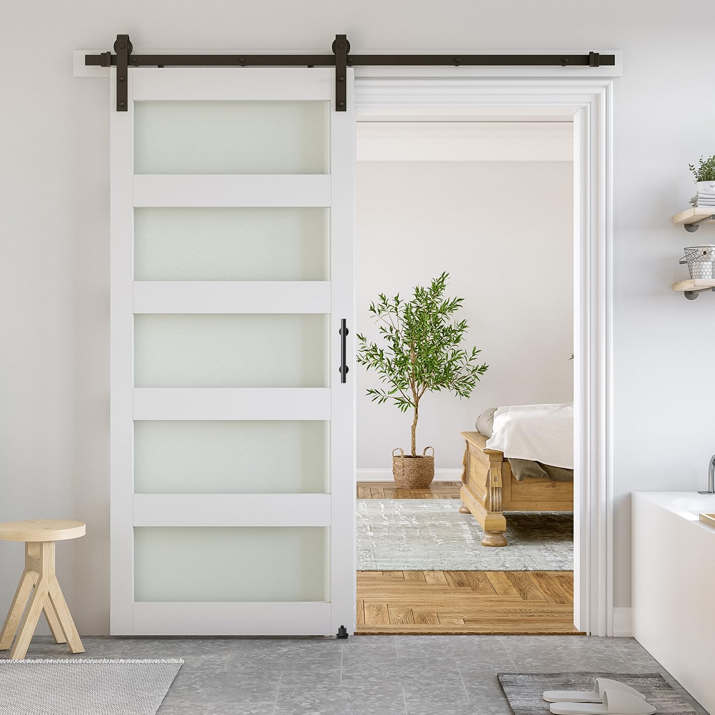 SmartStandard 36 x 84 in Glass Barn Door with Sliding Hardware
