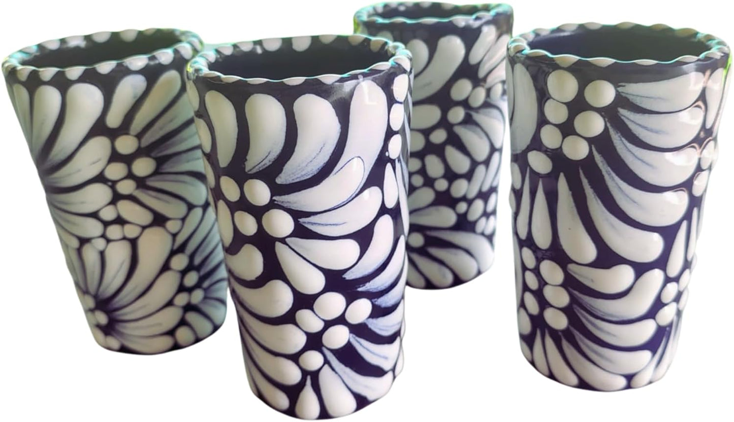 Talavera Shot Glasses Set of 4 - Authentic Mexican Tequila Glasses