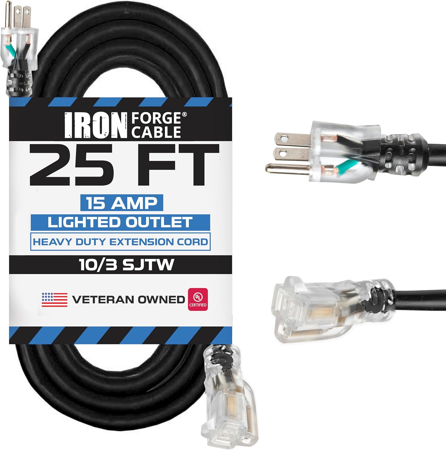 25 ft Lighted Outdoor Extension Cord for Heavy Duty Use
