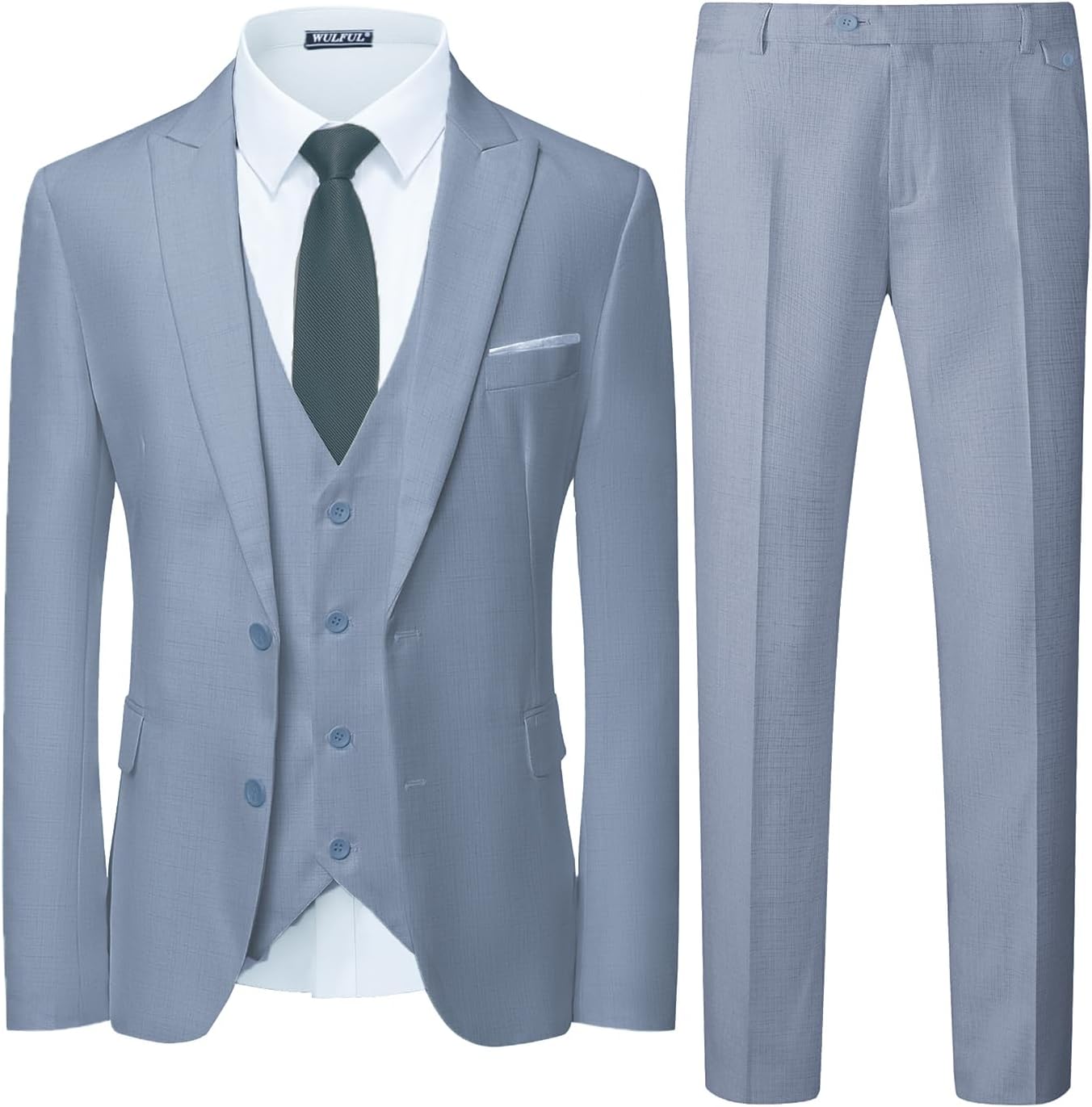 WULFUL Men's 3 Piece Slim Fit Suit Set for Weddings and Parties