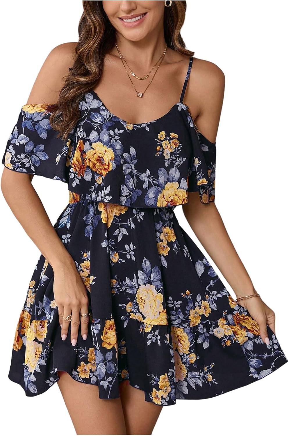 SOLY HUX Women's Boho Floral Print Cold Shoulder Dress Review