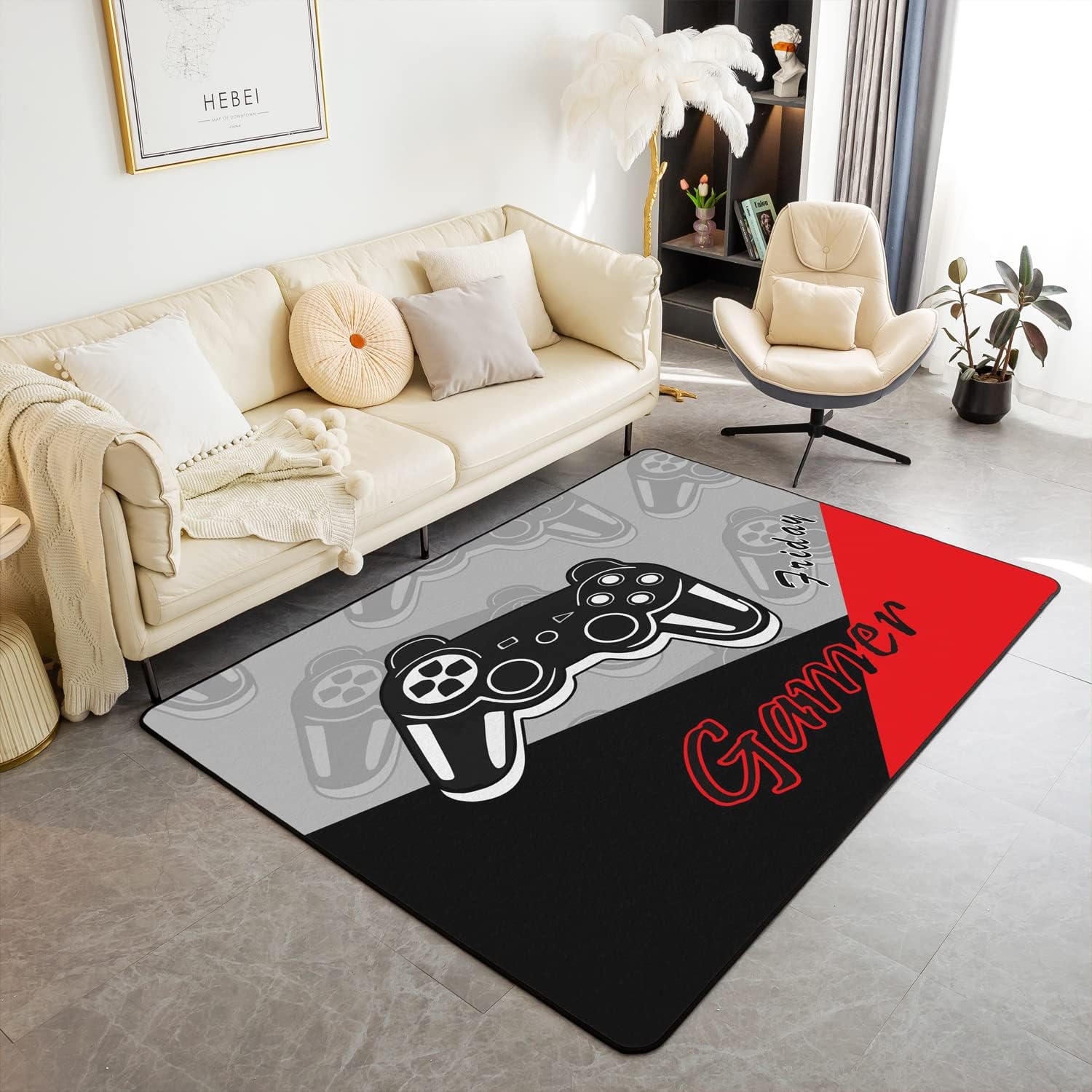 Modern Gaming Area Rug 4'x5' - Non-Slip & Stylish!