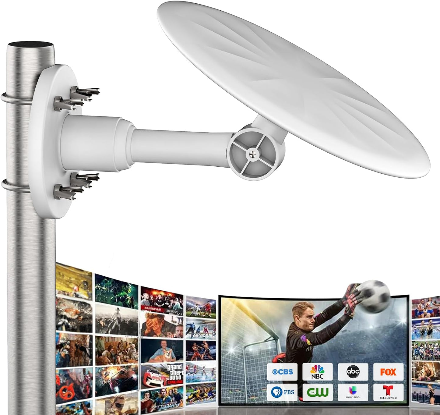 Long Range Outdoor TV Antenna with Signal Booster for 4K HDTV