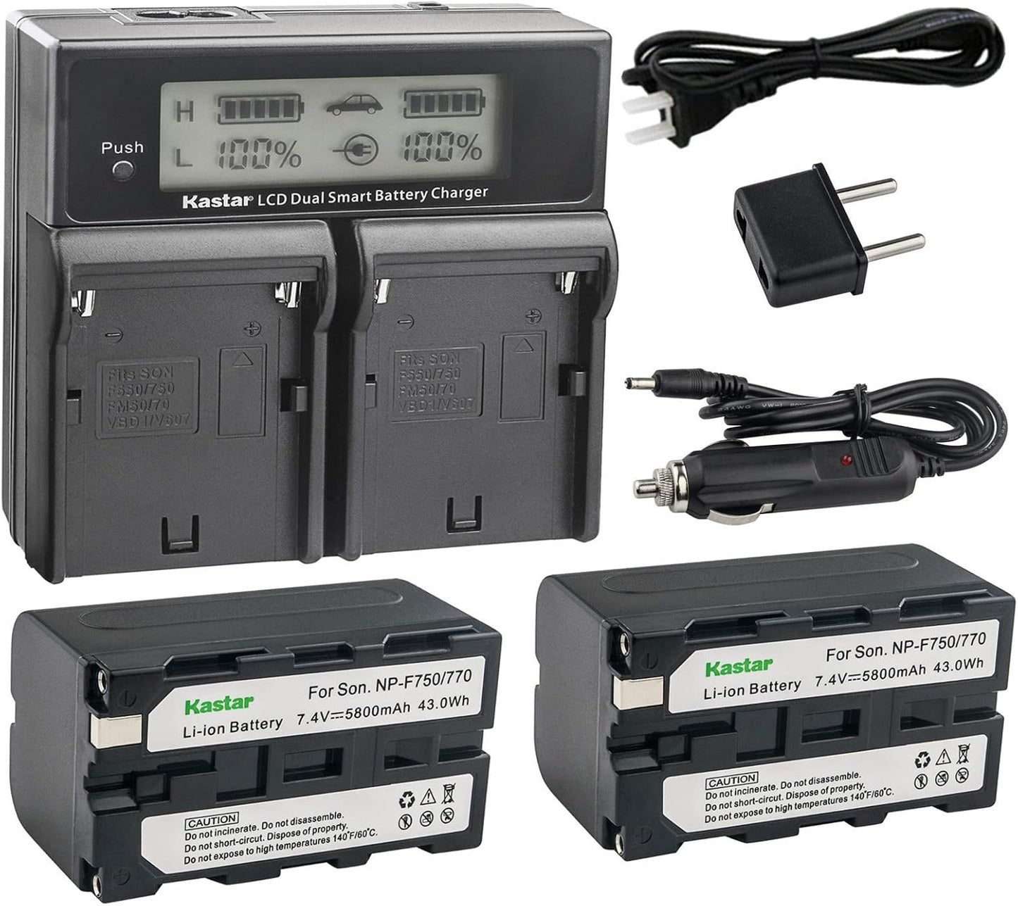 Kastar Smart Fast Charger & 2 Batteries for Sony NP-F770 NP-F750