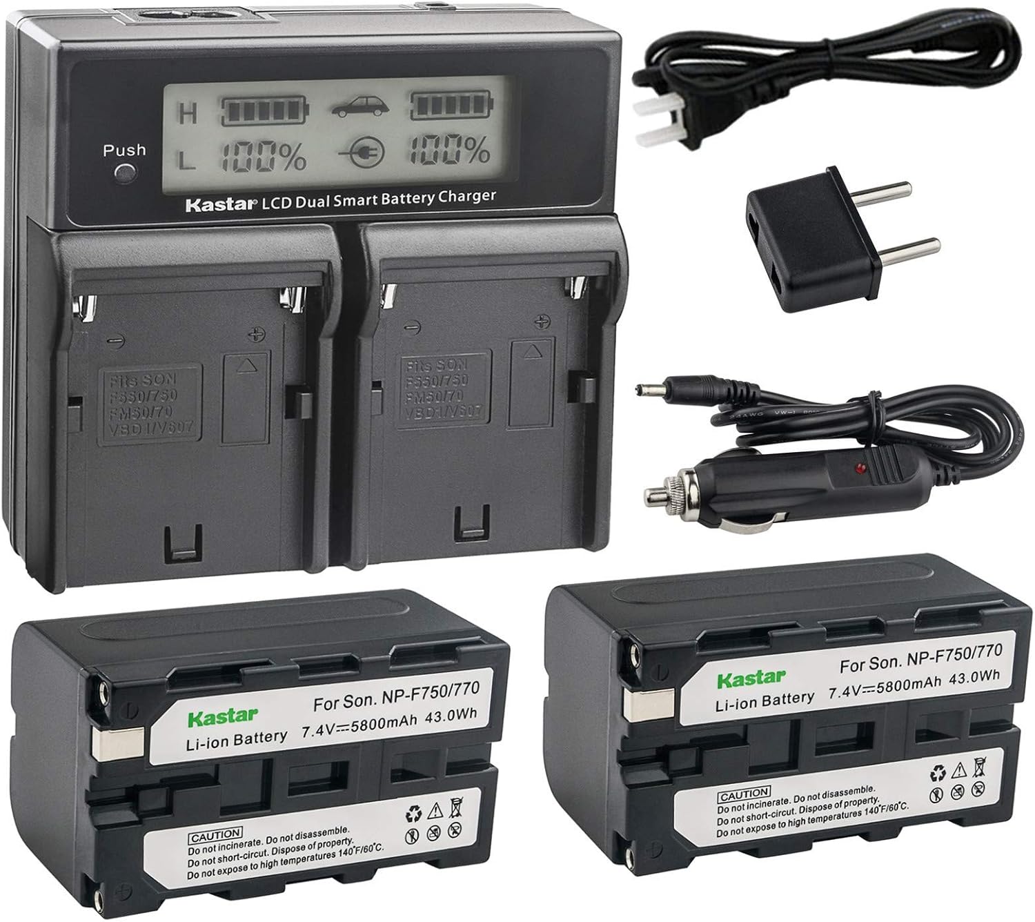 Kastar Smart Fast Charger & 2 Batteries for Sony NP-F770 NP-F750