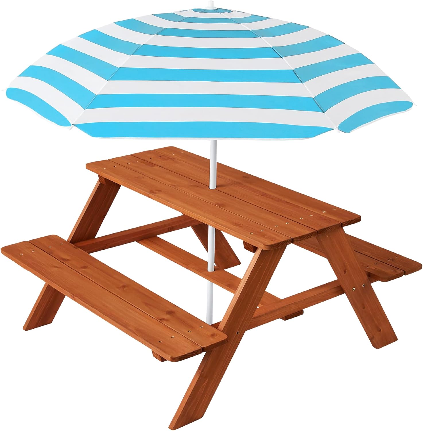 Kids Wooden Picnic Table with Adjustable Umbrella for Outdoor Fun