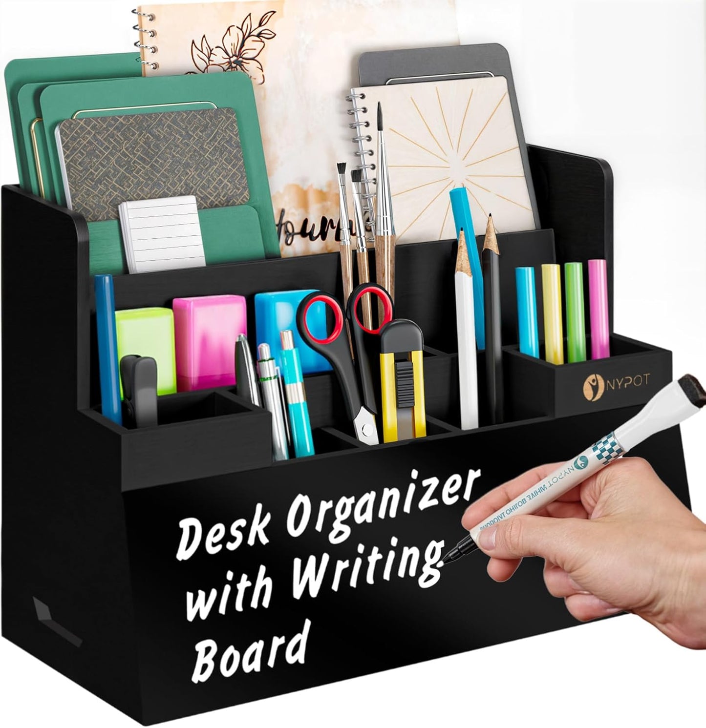 Black Desk Organizer with Drawers and Dry Erase Board for Home