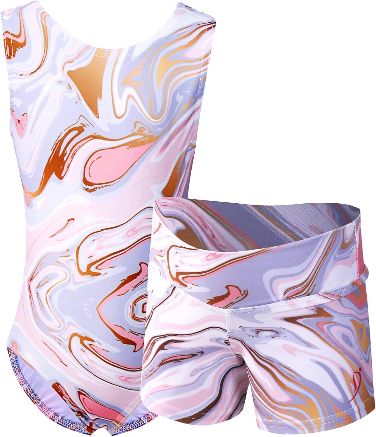 Dancina Marble Line Gymnastics Leotards for Girls with Shorts