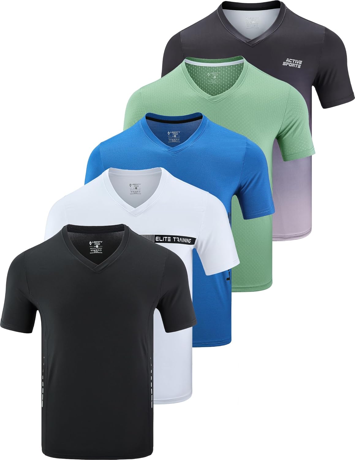 5 Pack Mens V-Neck Dry Fit T-Shirts for Active Workouts