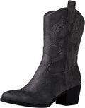 Mid Calf Cowgirl Boots for Women - Chunky Low Heel Comfort