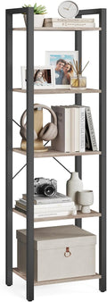 VASAGLE 5-Tier Bookshelf Narrow Bookcase - Space-Saving Industrial