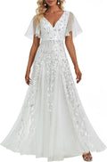 Ever-Pretty Sequin Sparkly V-Neck A-Line Evening Dress - Flowy Tulle