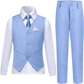 Light Blue Boys Vest Suit Set with Shirt Tie and Pocket Square