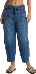 Women's Wide Leg Baggy Jeans Elastic Mid Rise Barrel Jean - Loose