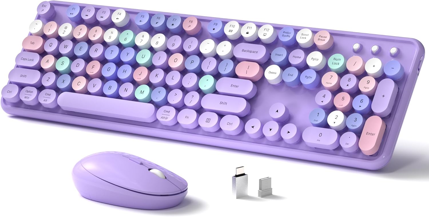 Retro Typewriter Wireless Keyboard & Mouse Set - Purple!