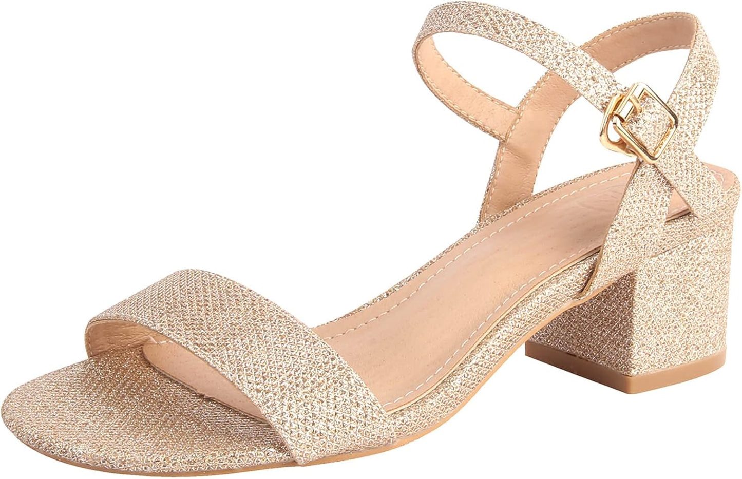 DADAWEN Women's Open Toe Ankle Strap Glitter Low Block Heels