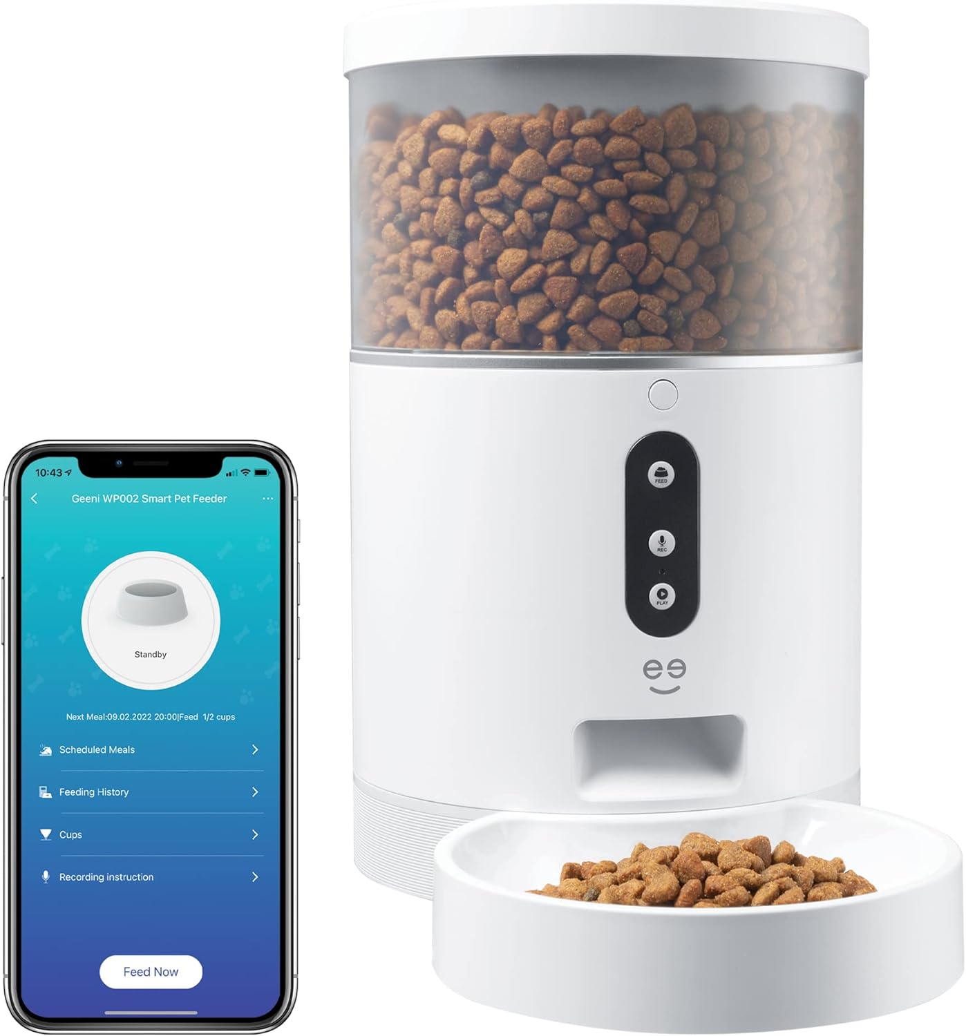 Smart 4L Pet Feeder, Wi-Fi Control, Alexa Compatible