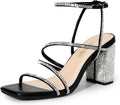 DREAM PAIRS Women's Heeled Sandals - Rhinestone Block Heel