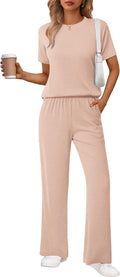 Ekouaer Lounge Set for Women Ribbed 2-Piece Pants and Top