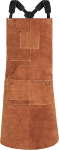 Leather Welding Apron 24in X 42in Heat Flame Resistant 6 Pockets