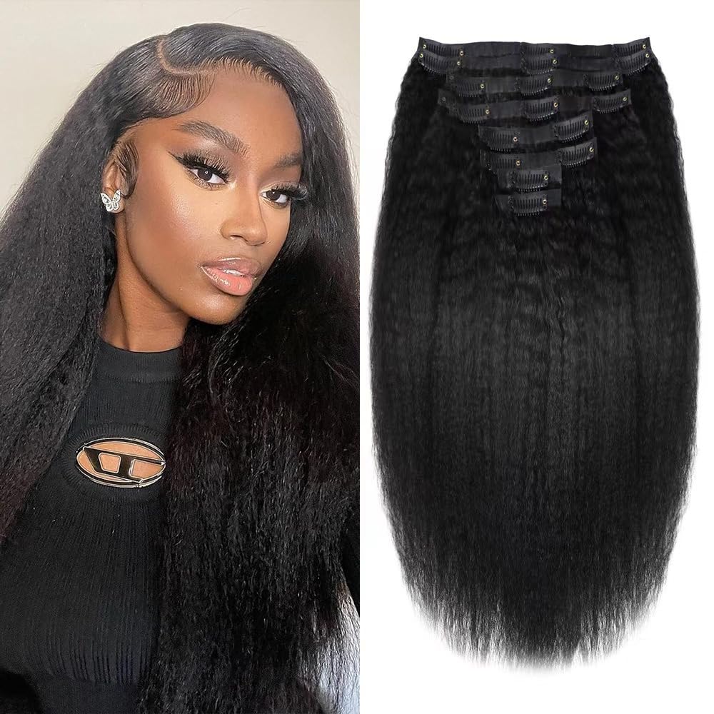 Kinky Straight Clip In Hair Extensions 18in 120g 8pcs Full Head
