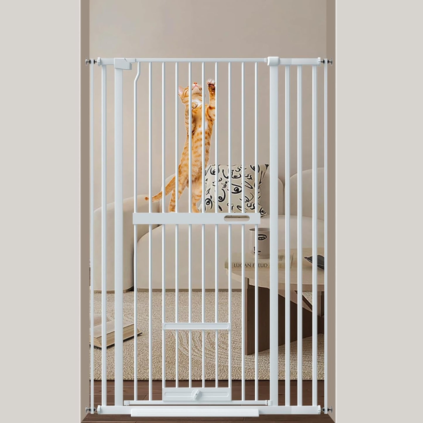 Extra Tall Cat Gate with Lockable Pet Door for Easy Access