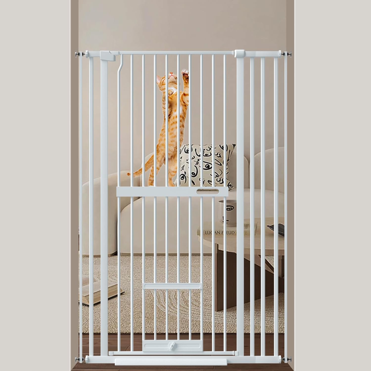 Extra Tall Cat Gate with Lockable Pet Door for Easy Access