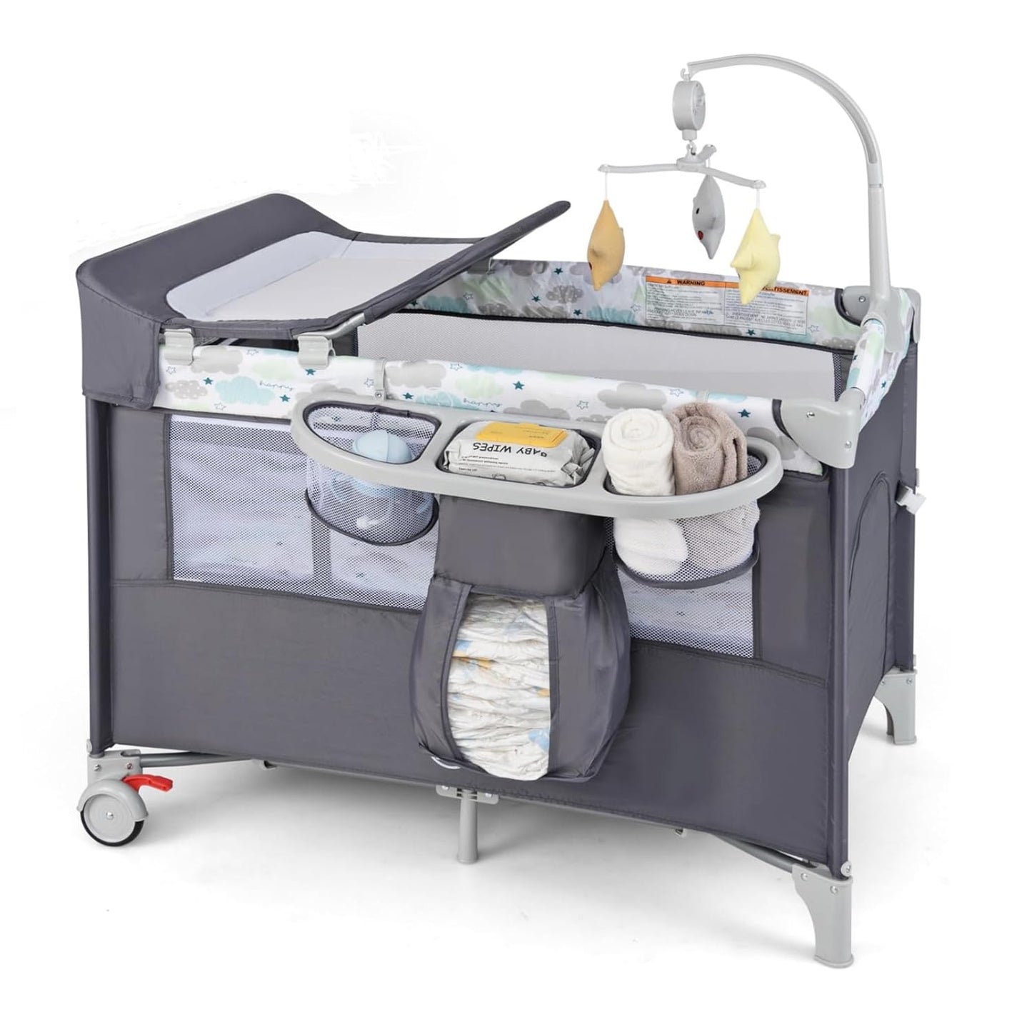 5-in-1 Pack and Play Baby Crib with Diaper Changer and Sleeper