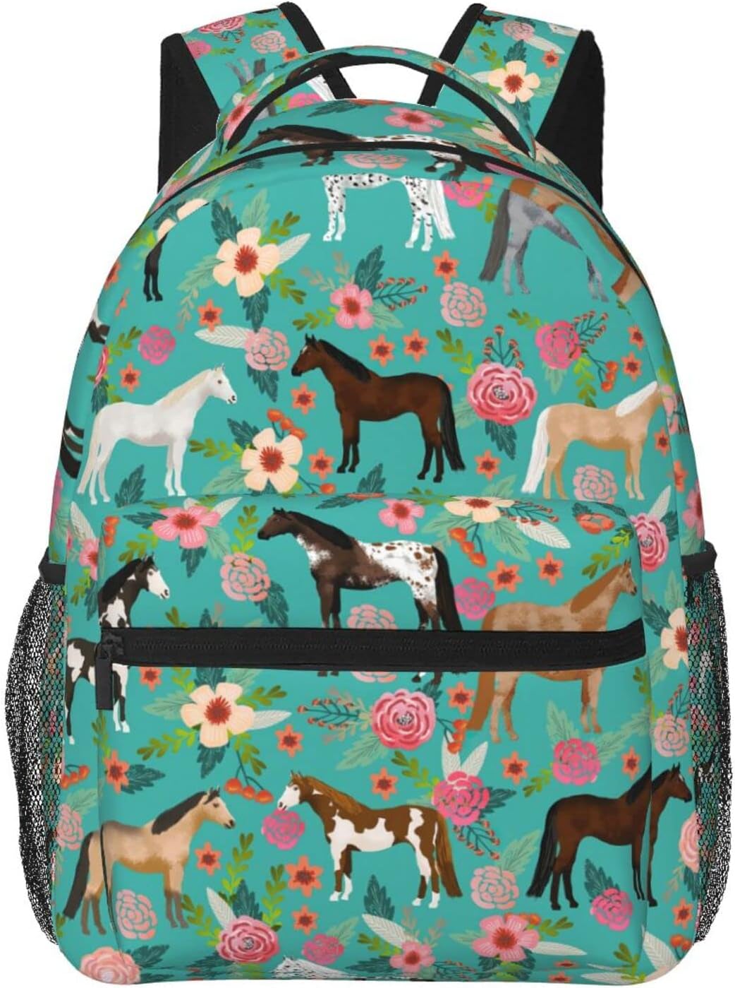Horses Floral Horse Breeds Backpack by HAZIMCS for School
