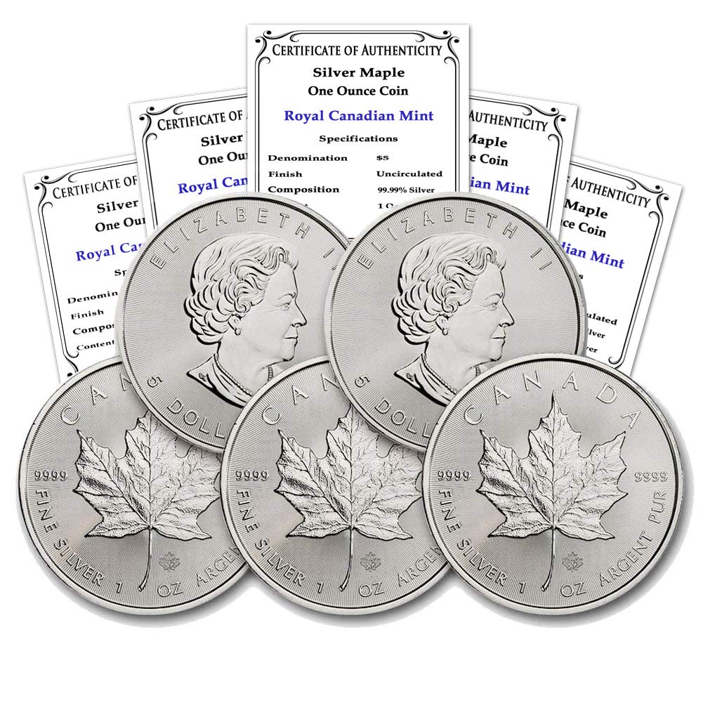 1 oz Silver Maple Leaf Coins - Brilliant Uncirculated Lot of 5