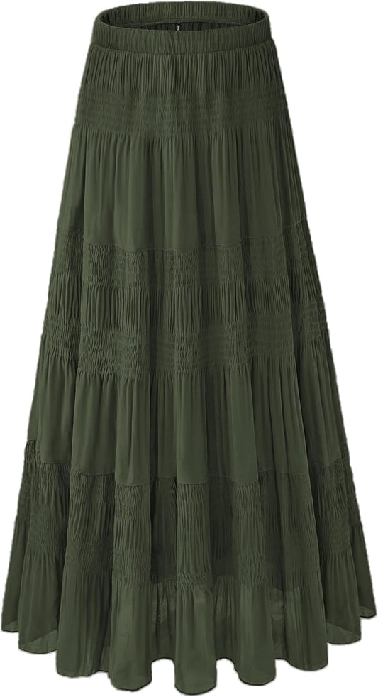 Women's Chiffon White Flowy Maxi Skirts for Boho Fall Style