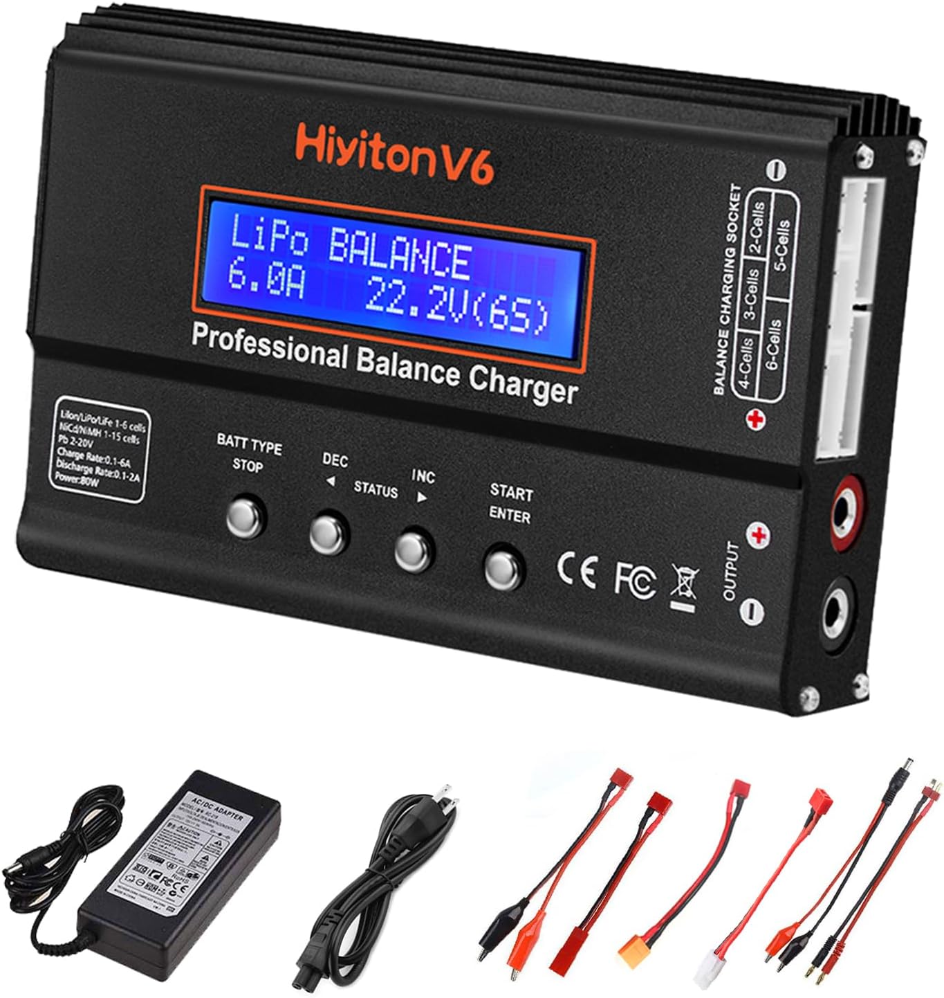 Lipo Battery Charger for 1S-6S Packs with Multiple Connectors