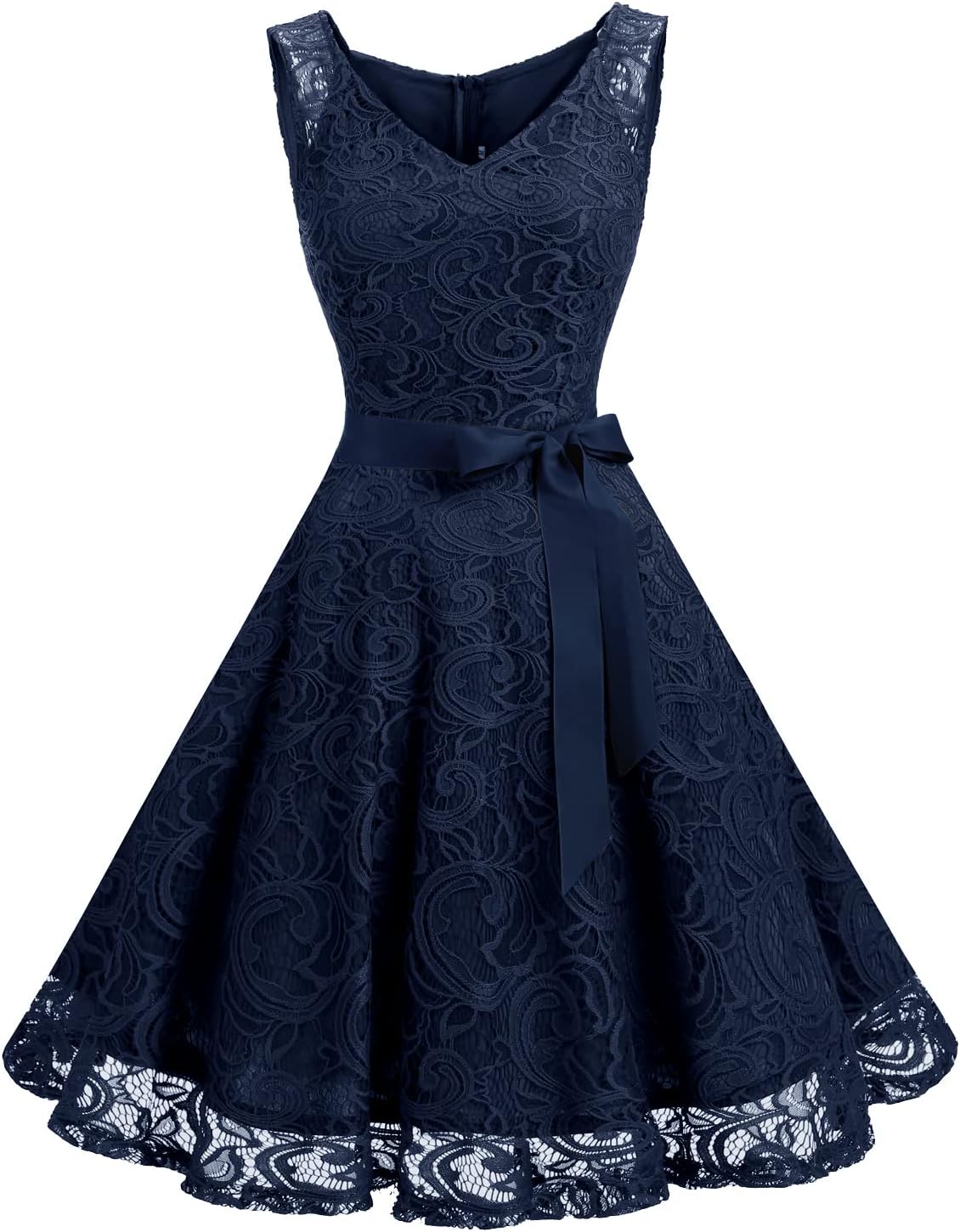 Floral Lace Bridesmaid Party Dress with V Neck Design