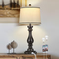 27.5ft Farmhouse Table Lamp for Living Room - USB C+A Ports & AC