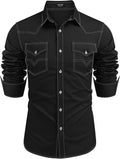 COOFANDY Men's Western Cowboy Long Sleeve Cotton Shirt - Classic Fit