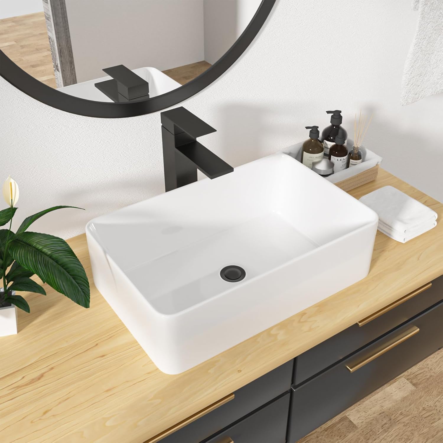 Kichae Rectangular Vessel Sink - Modern White Porcelain Design