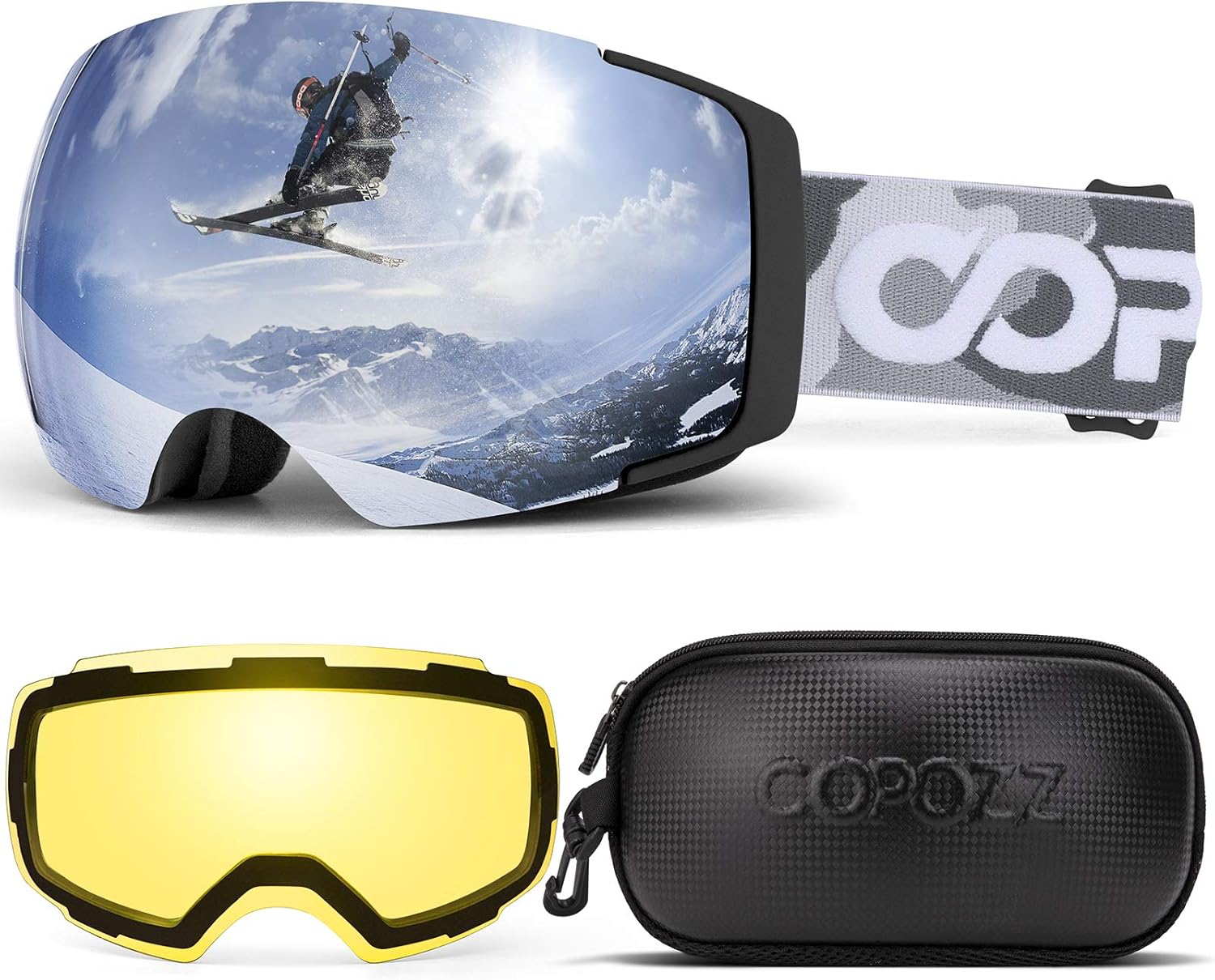 COPOZZ Polarized Ski Goggles Set - Magnetic Anti-Fog Technology