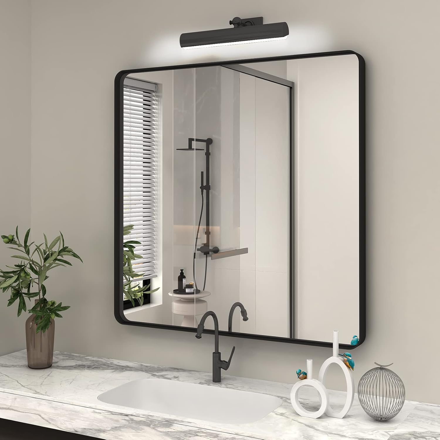 36x36 Square Black Bathroom Mirror with Durable Metal Frame