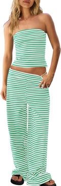 Panadila Womens Striped Two Piece Set - Sailor Tube Top & Wide Pants