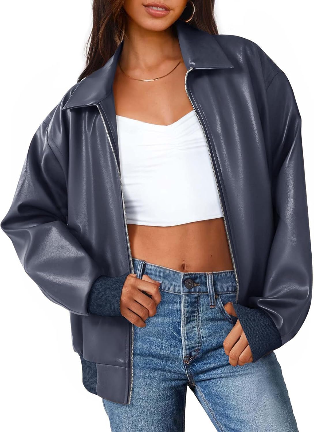 Oversized Faux Leather Jacket for Women - Trendy Fall Fashion