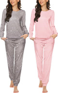 Ekouaer 2 Pack Women's Pajama Set Long Sleeve Top (Style 2912)