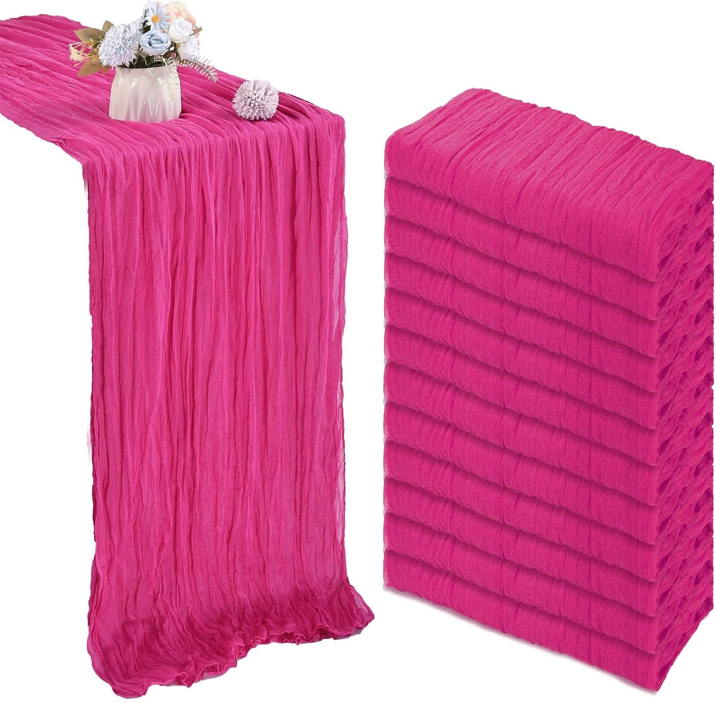 10FT Hot Pink Cheesecloth Table Runner for Rustic Boho Decor