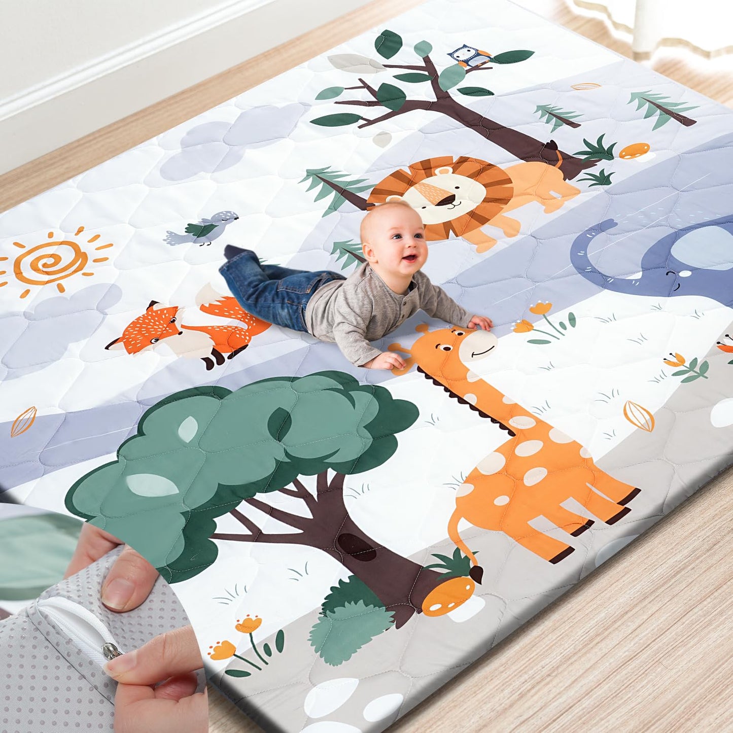 Premium Foam Baby Play Mat with Removable Cover for Safety